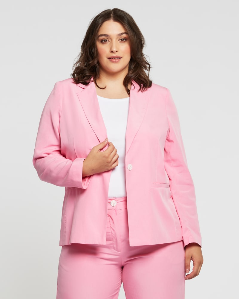 Blush pink jacket plus size top